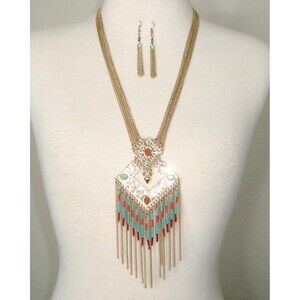NEW Bohemian Style Multi-Strand Beaded Statement Necklace & Earring Set